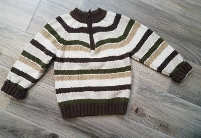 Pull Gymboree Garçon 3T Rayé – Fermeture 1/4 Zip, Manches Longues, Tons Crème Marron Vert