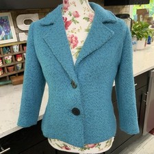 Cabi Wool Blend Boucle Blazer Jacket Womens Size 6 Tourquise Blue Lined 2 Button