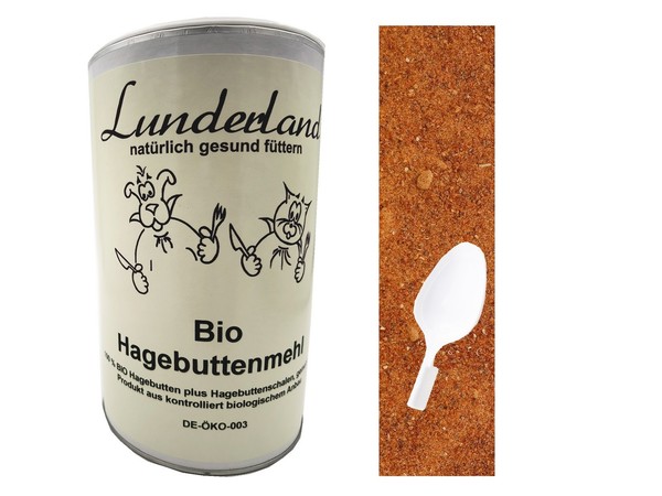 Lunderland Bio 100% Hagebuttenmehl 600G + LöFfel Einzelfuttermittel Hunde Katzen-image