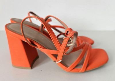 Knallorange Sandaletten Damen Blockabsatz Gr. 4 (EU 37) New Look