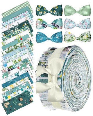 40 Pack 20 Green Floral Prints Precut Cotton Quilting Fabric Jelly Roll Sets
