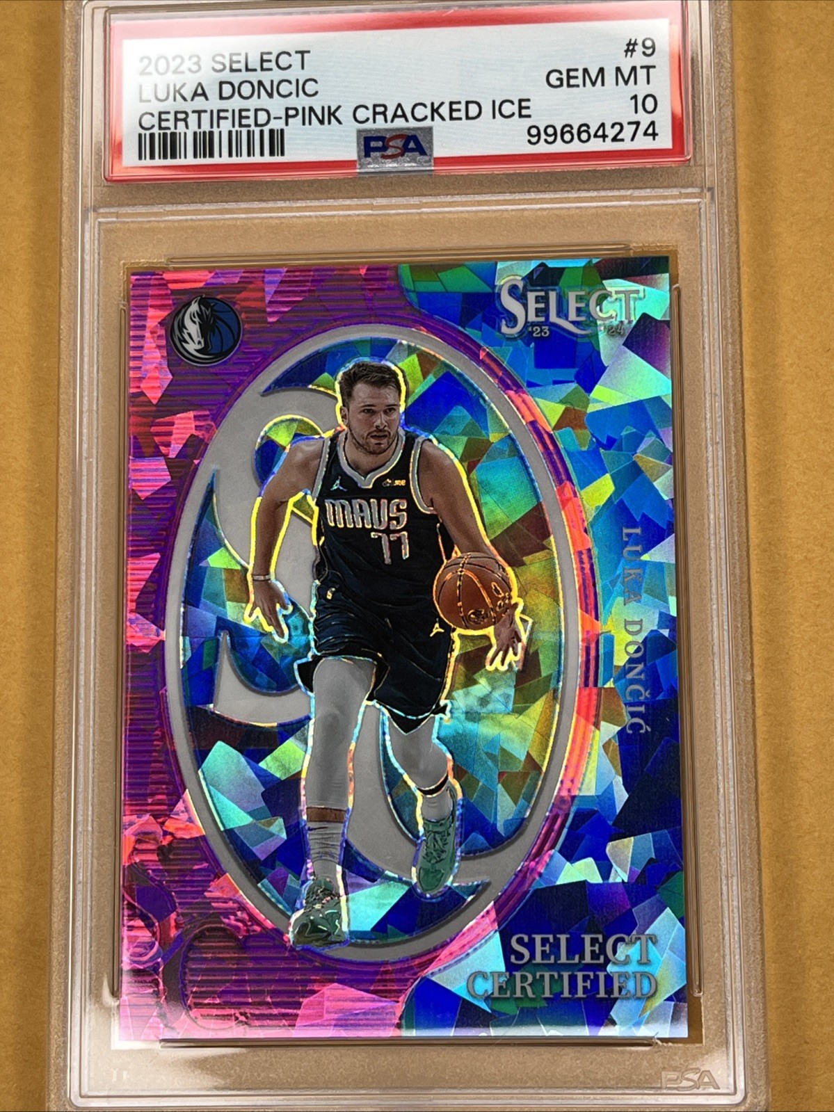 2023 Panini Select Luka Doncic Certified Pink Cracked Ice Prizm 54/99 PSA 10 GEM