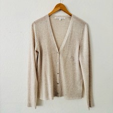 Veronica Beard Ribbed Knit Button-Front Cardigan Neutral Beige Size L