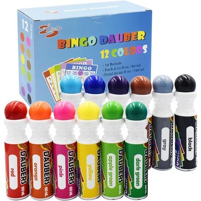 Bingo Daubers Set of 12 Multi Colors Water Resistant Non Toxic Kids Markers