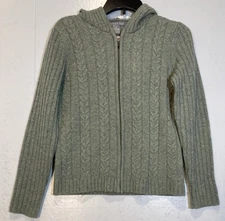 Eagles Eye Wool Full Zip Hooded Cable Knit Cardigan Sweater Womens Size M Green
