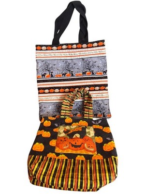 Halloween Reversible Quilted Tote Bag Pumpkins Black Cat Patterns Handmade