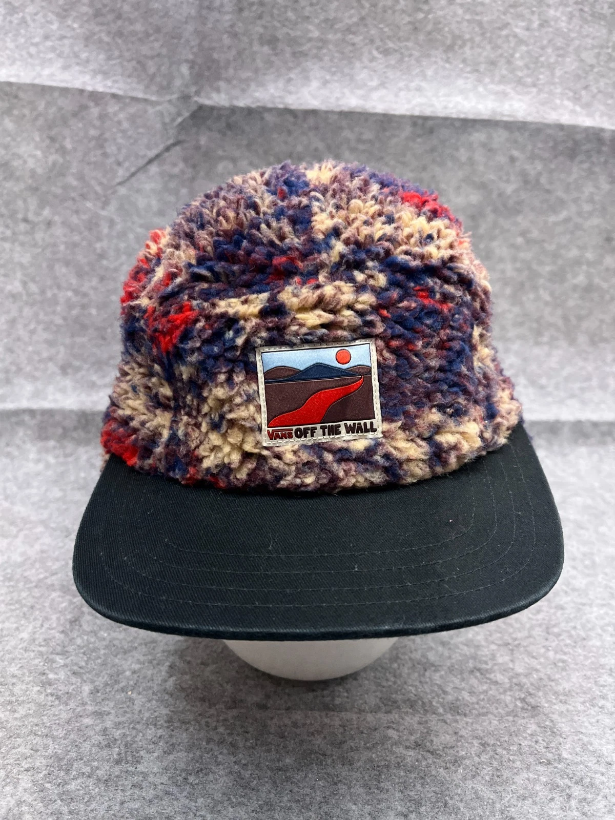Vans Panel Hat Cap Fitted Adult One Size Red Blue Sherpa Fleece Ear Neck Flap