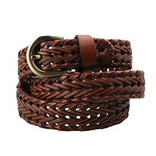 Women Braided Woven Genuine Leather Narrow Belt 25mm Wide waist:23 28 Brown
