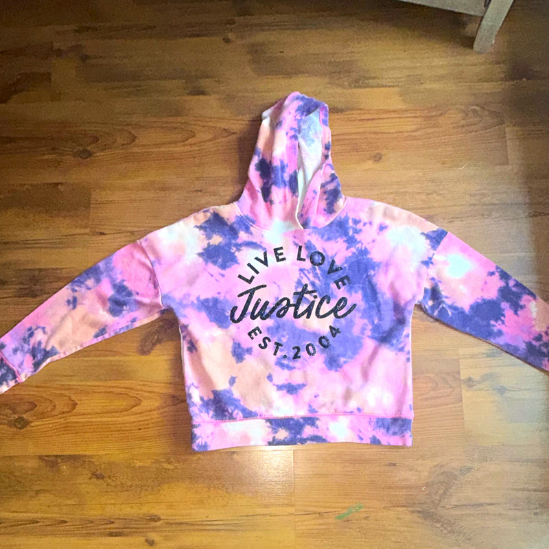 Justice Girls Pullover Hoodie Tie-Dye Pink Purple White Logo Size 10-12