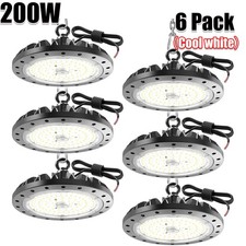 6Pack 200W UFO Led High Bay Light Gym Warehouse Commercial Light Fixtures 6500K