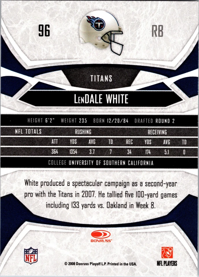 2008 Donruss Gridiron Gear #96 LenDale White - Image 2 of 2