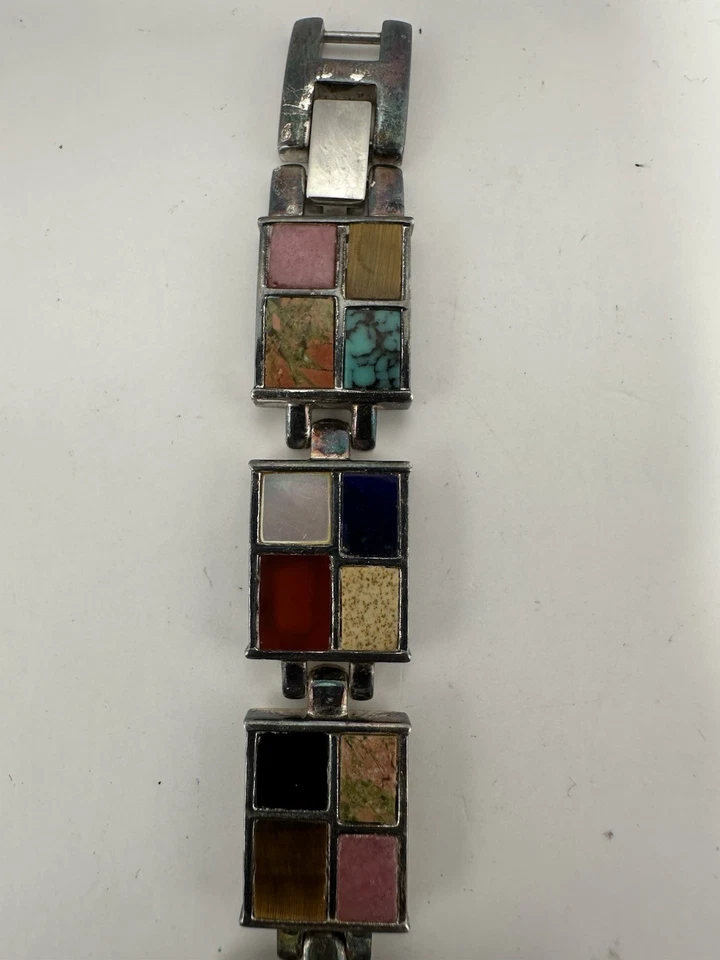 Reloj Aria de Plata Esterlina Damas MOP Batería Nueva 19MM 6.75" Incrustaciones de Piedra L25 Foto 3 de 4