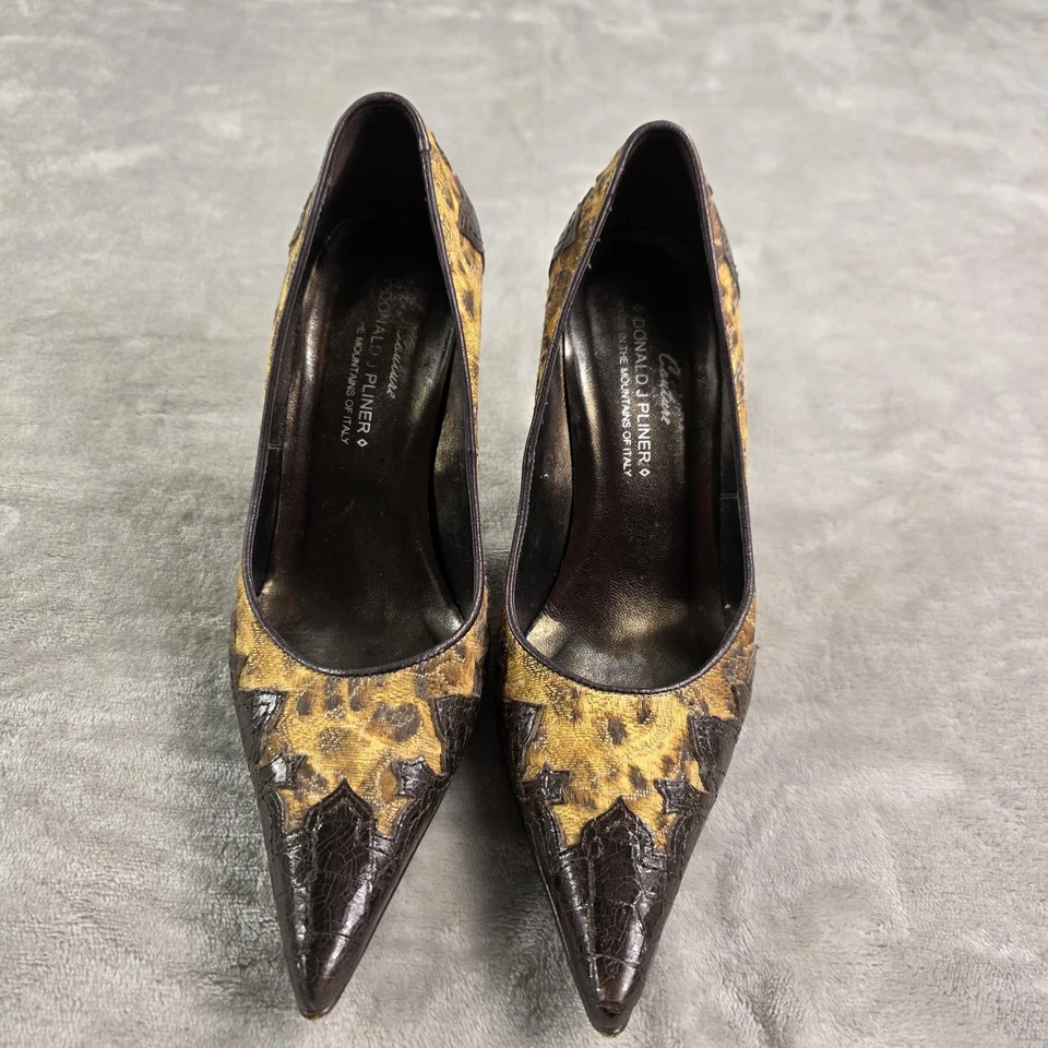 Zapatos de salón Donald J Pliner de alta costura para mujer talla 6 marrón leopardo punta Italia Foto 2 de 4