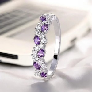 Authentic Pear Cut Simulated Purple Amethyst Engagement Band Ring In 14k White Gold Plated