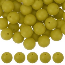 60 Pcs Silicone Beads, 15mm Bulk Beads for Keychain Making, Mustard Green