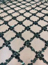 Emerald Sequin Beaded Lattice Mesh Fabric Luxury Embroidered Tulle Dresses