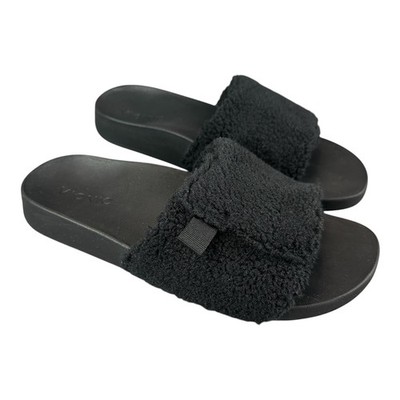 Vionic Keira Black Faux Shearling Cozy Slide Sandals Orthotic Slippers Womens 8