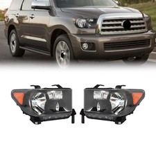 Fits Toyota Tundra 2007-2013 Sequoia 2008-17 Headlight Halogen Blackyellow Pair