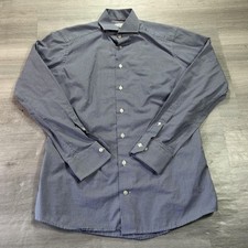 Eton Shirt Mens 16 34/35 40 Blue Gingham Slim Fit Cotton Dress Long Sleeve