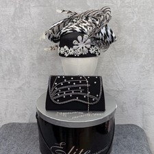 Elite Champagne Hat Purse SET Fascinator Black Rhinestone Beaded Derby Church