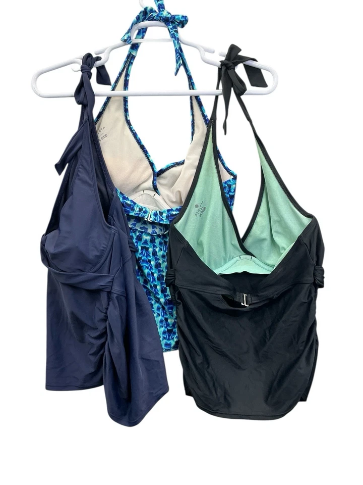 Athleta Tankini Top Royal Blue Halter Ruched Stretch Swim Top Sz. 36D/DD 3 Tops - Image 4 of 4