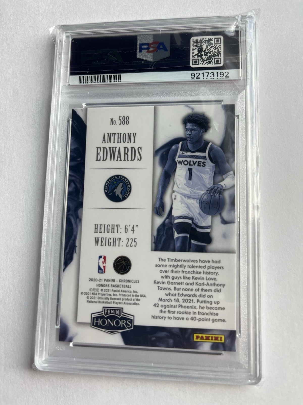 2020 Chronicles Honors #588 Anthony Edwards PSA 10 RC rookie view 2