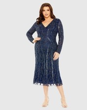 Mac Duggal 5938 Midnight Long Sleeve Embellished Dress Sz 22W NWOT