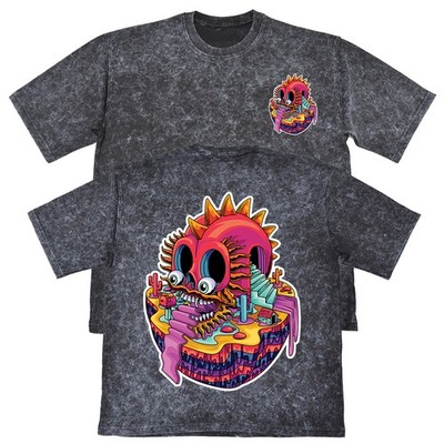 Trippy Skull Unisex Herren Carbon Grey 240 g/m² French Terry Acid Wash T-Shirt