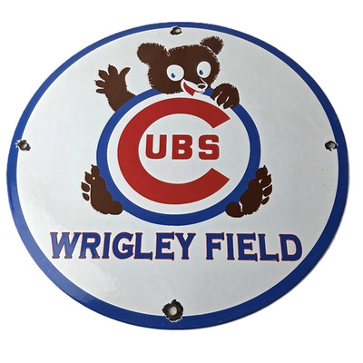Vintage Cubs Wrigley Field Sign - MLB Baseball Stadium Porcelain Gas Sign