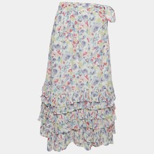 Polo Ralph Lauren Purple Floral Print Wrap Midi Skirt L
