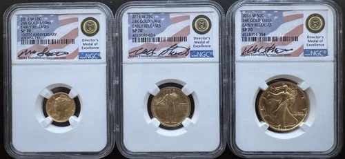 (3) COIN SET - 2016-W Walking Liberty Gold - 10C 25C 50C NGC SP70 Early Releases