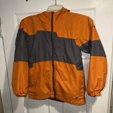 Columbia Gray/Orange Hooded Waterproof Rain Jacket Youth Kids Size M 10-12