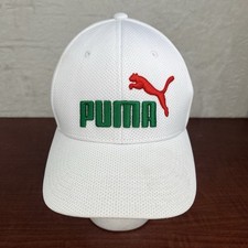 Gorra de béisbol PUMA talla pequeña/mediana blanca roja verde logotipo Puma ajuste flexible