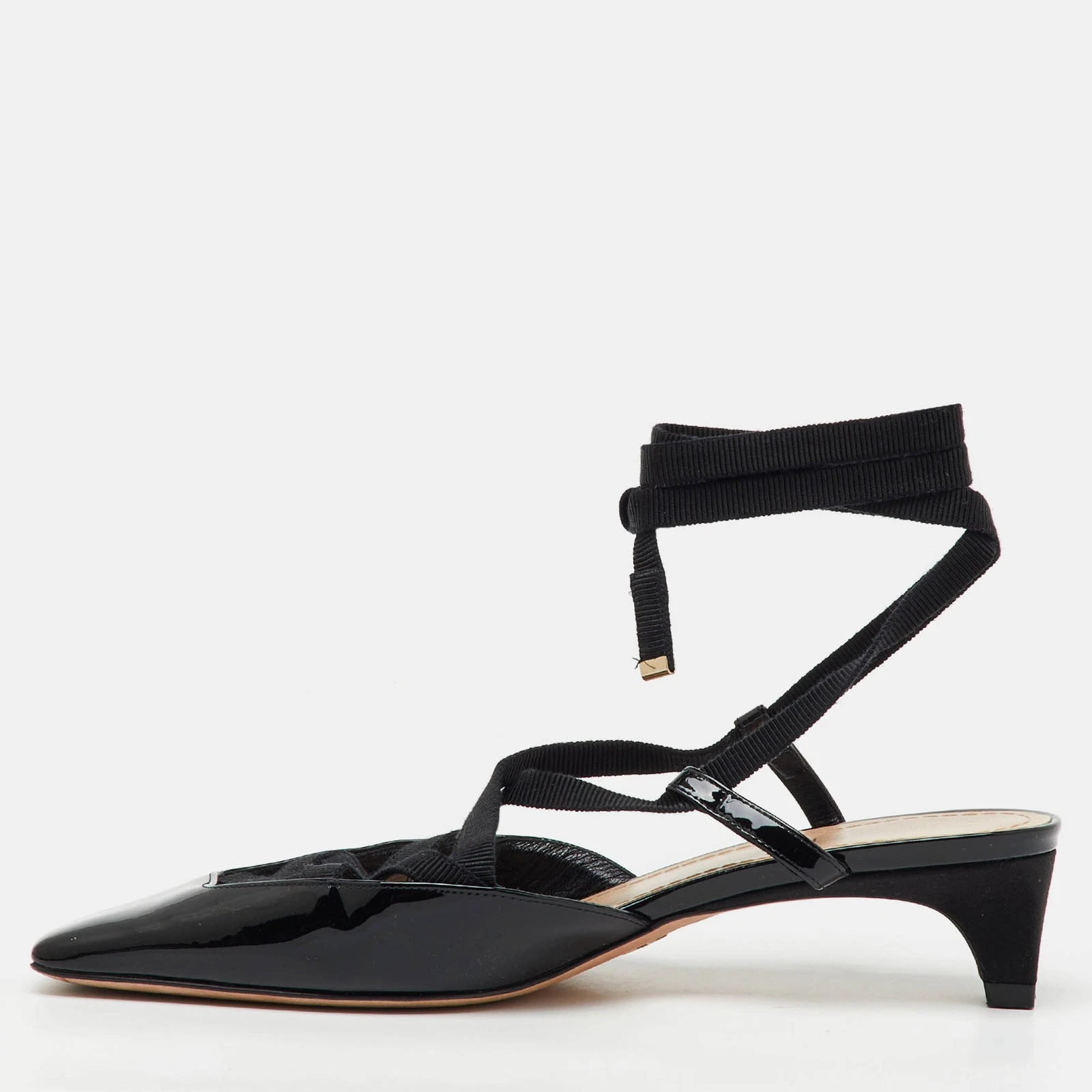Escarpins à lacets Dior en cuir verni noir et satin D Envol taille 38