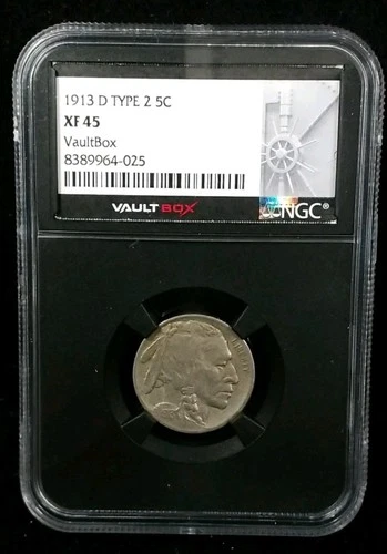 1913-D Type 2 5C Buffalo Nickel NGC XF 45 VaultBox #5548