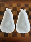 Set of 2 Vintage Hazel-Atlas White Milk Glass Pear Fruit Trinket Dishes