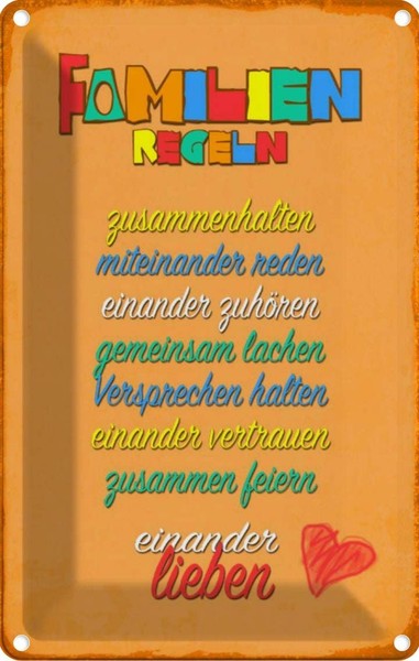 Blechschild 30X20 Cm Familien Regeln Familie Freunde Deko Geschenk Metall Schild-image