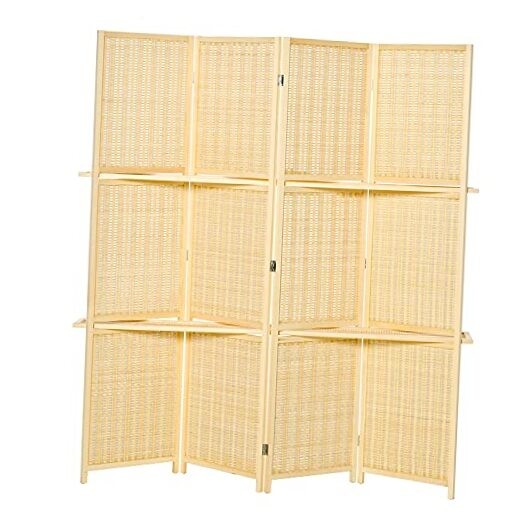 6 Ft Bamboo Room Divider 4-Panel Freestanding Privacy Screen