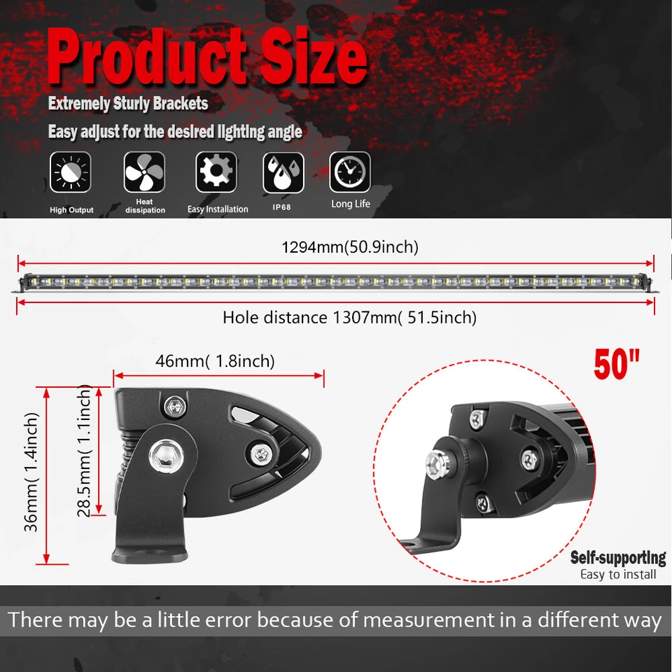 Barra de luz LED + 20" + 4 peças 4" pods + kit de suporte de montagem para Jeep Wrangler JK 52" 1800W - Imagem 2 de 4