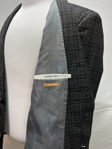 Men's Haggar Classic Fit Charcoal Gray Windowpane Plaid Black 50L Blazer Jacket - Picture 8 of 10