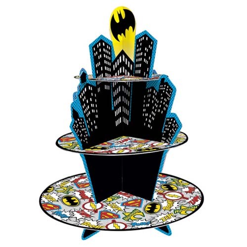 JUSTICE LEAGUE Heroes Unite SOPORTE PARA CUPCAKES DE 3 NIVELES ~ Mesa de fiesta de cumpleaños Batman - Imagen 1 de 1