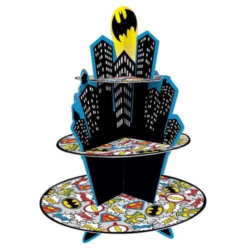 JUSTICE LEAGUE Heroes Unite 3-TIERED CUPCAKE STAND ~ Birthday Party Table Batman - Picture 1 of 1