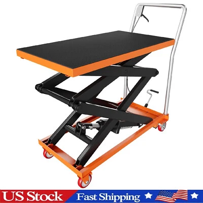 MERXENG Hydraulic Lift Table Cart 330 lbs Manual Double Scissor Lift Table 50" w/Wheels