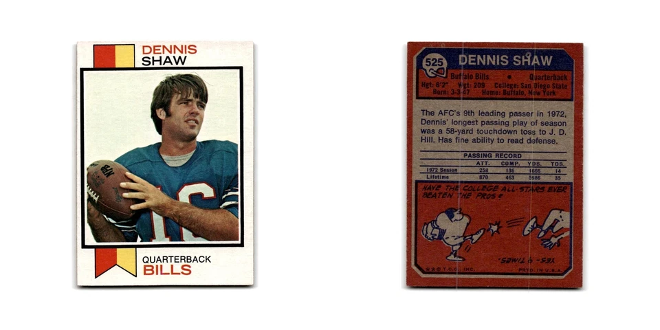 1973 Topps Dennis Shaw Bills #525 - Image 3 of 3