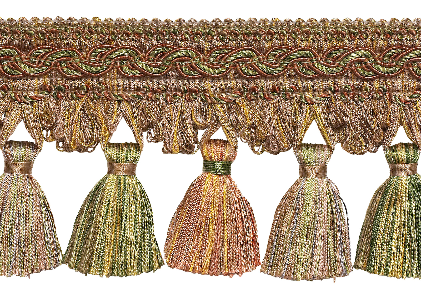 Bronze Olive Beige 4"" Tassel Fringe Trim Chaparel Terracotta [5 Yards]