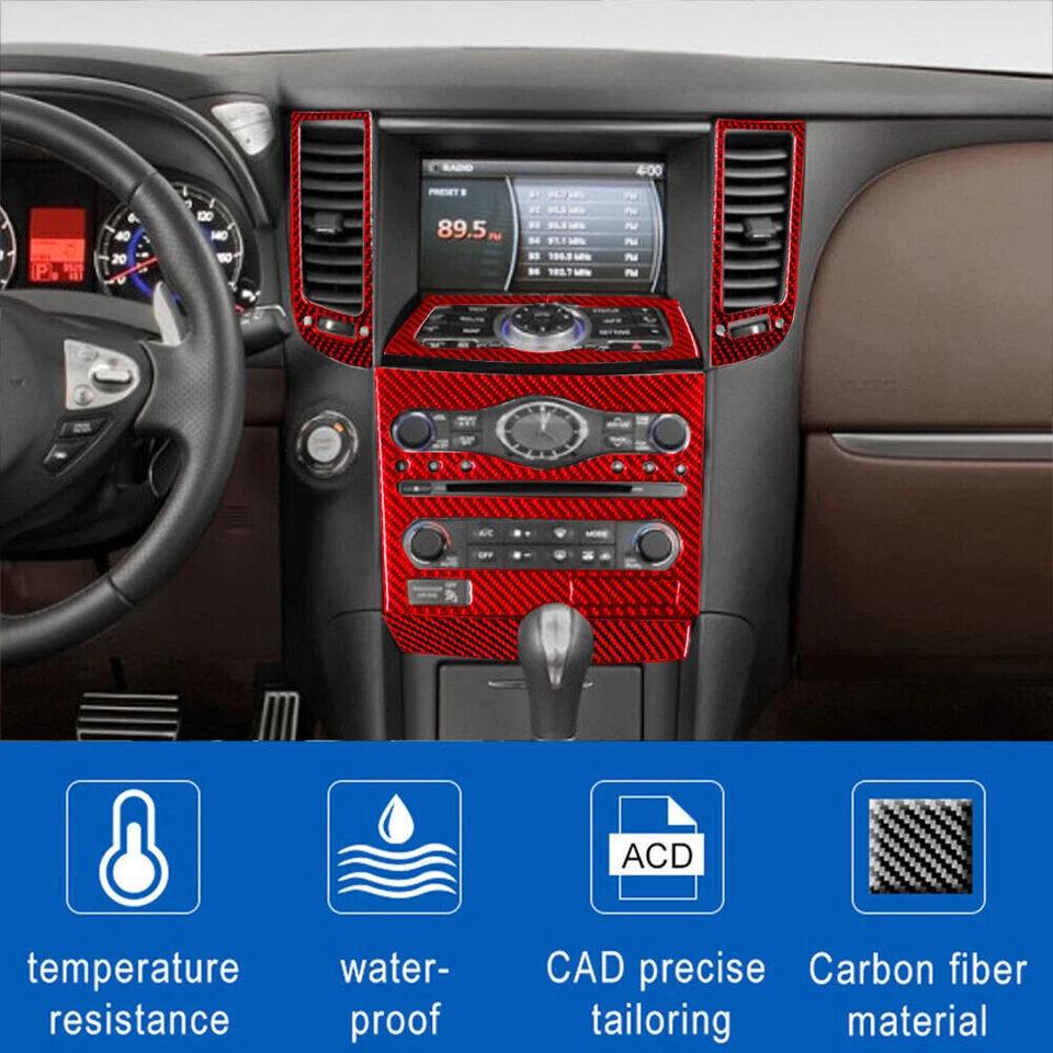 Cubierta de marco de consola central de fibra de carbono roja para Infiniti FX35/37/50 QX70 Foto 4 de 4