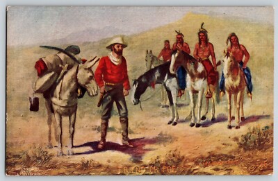 Postcard Gold Panning w Native American Indians