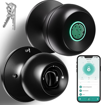 Fingerprint Door Lock，Smart Door Knob，Biometric Door Lock，Thumbprint Door Black
