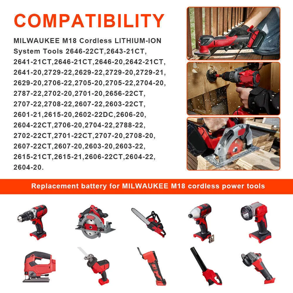 1-2 For Milwaukee for M18 12Ah Lithium 8AH Extended Capacity