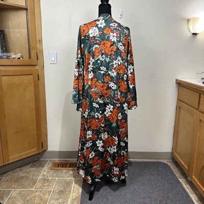 Unique Vintage Size Medium 6/8 Dark Green Floral Wrap Kimono Dress | eBay